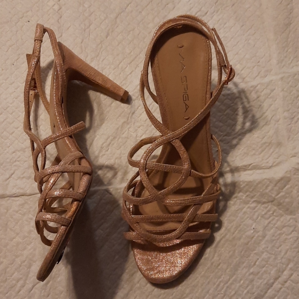 Via Spiga Rose Gold Strappy High Heel Sandals